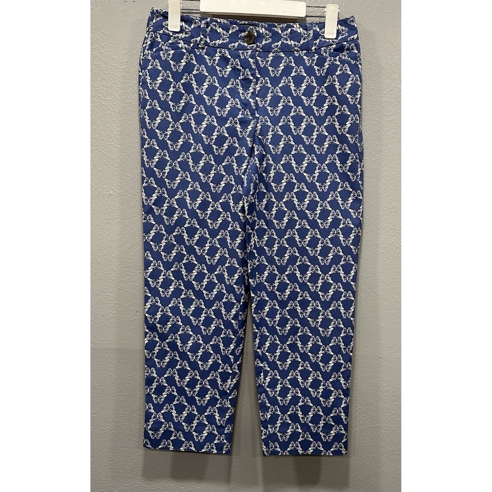 Talbots Crop Pants Women's Sz 4 Blue/White Butterflies The Perfect Crop WPockets